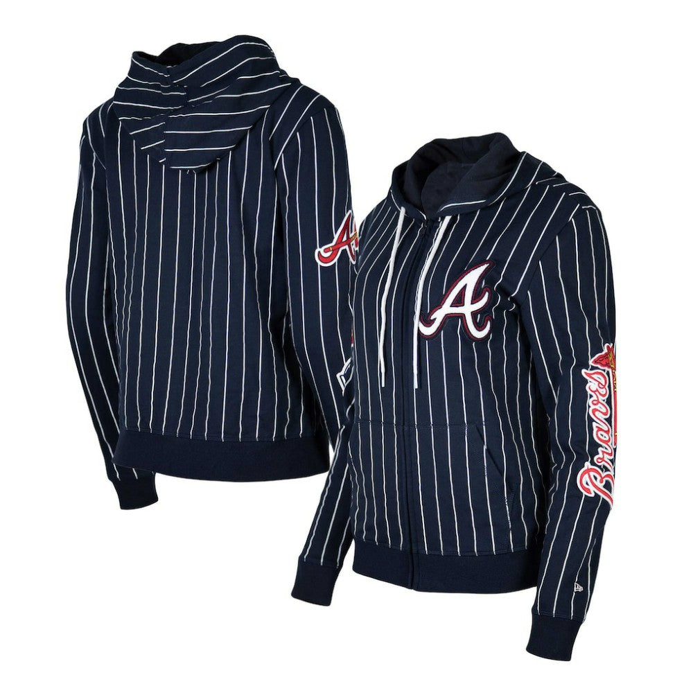 Atlanta Braves New Era Women's Pinstripe Tri-Blend Full-Zip Hoodie Jacket | MLB Shop