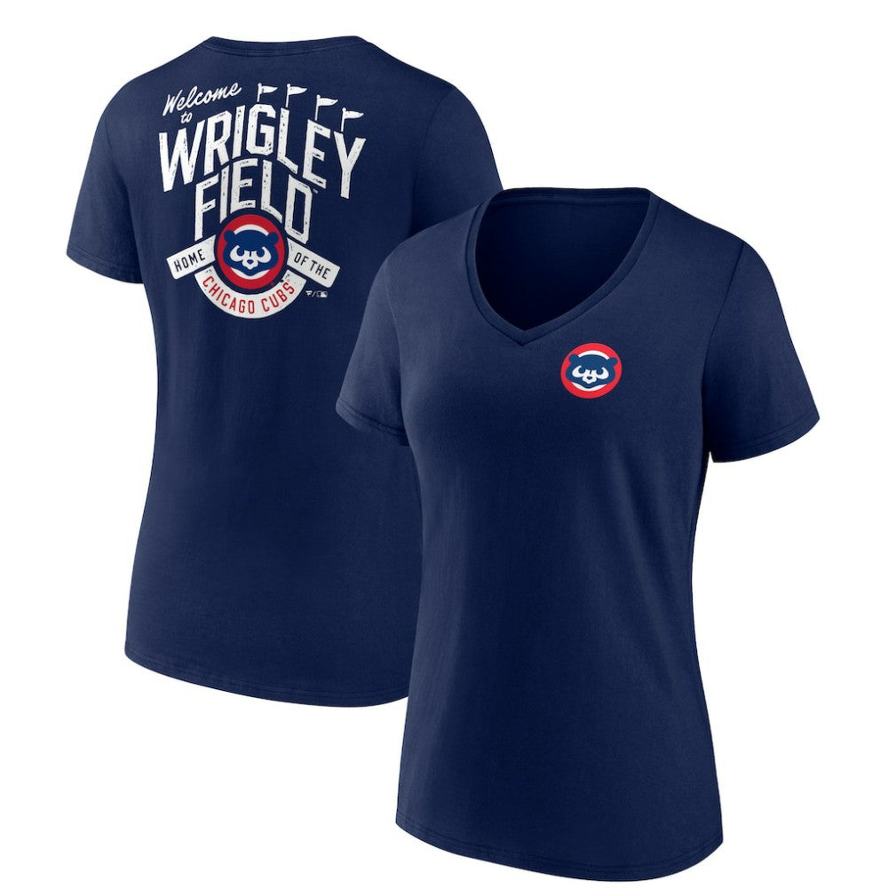 Chicago Cubs Women's Hometown Collection Wrigley V-Neck T-Shirt | MLB Discount