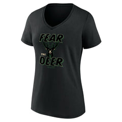 Milwaukee Bucks Women's Hometown Collection Fear The Deer V-Neck T-Shirt Discount