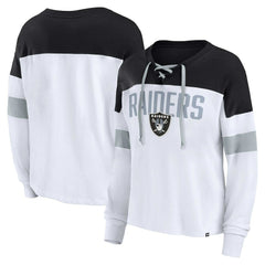 Las Vegas Raiders Fanatics Women's Plus Size Even Match Lace-Up Long Sleeve V-Neck Top