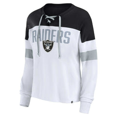 Las Vegas Raiders Fanatics Women's Plus Size Even Match Lace-Up Long Sleeve V-Neck Top
