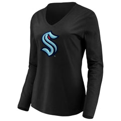 Seattle Kraken Women's Primary Logo V-Neck Long Sleeve T-Shirt Outlet