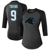 Carolina Panthers Bryce Young Majestic Threads Women's Player Name & Number Tri-Blend 3/4-Sleeve Fitted T-Shirt