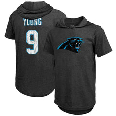Carolina Panthers Bryce Young Majestic Threads Player Name & Number Tri-Blend Slim Fit Hoodie T-Shirt
