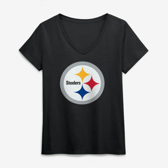 Pittsburgh Steelers Logo Athletic Women's Primary Logo V-Neck T-Shirt