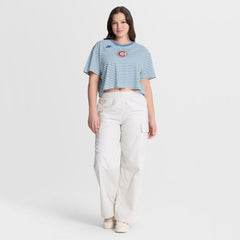 Chicago Cubs Nike Women's Cooperstown Collection Striped Cropped T-Shirt | MLB New