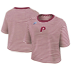 Philadelphia Phillies Nike Women's Cooperstown Collection Striped Cropped T-Shirt | MLB On Sale
