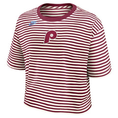 Philadelphia Phillies Nike Women's Cooperstown Collection Striped Cropped T-Shirt | MLB On Sale
