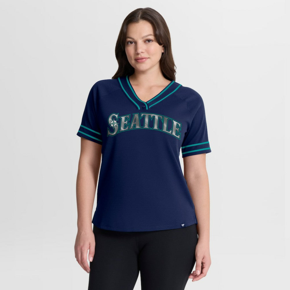 Seattle Mariners Fanatics Women's Diva Race Ahead Raglan V-Neck T-Shirt | MLB On Sale