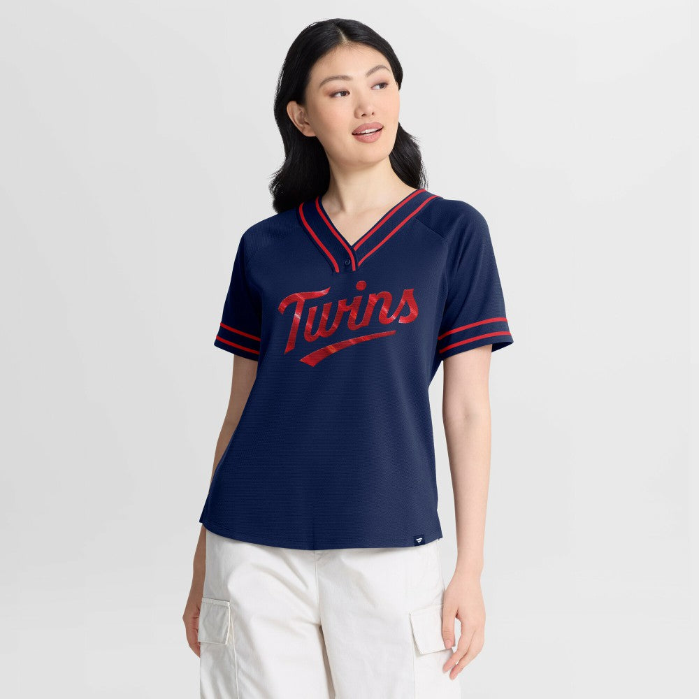 Minnesota Twins Fanatics Women's Diva Race Ahead Raglan V-Neck T-Shirt | MLB Discount