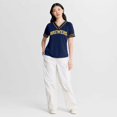 Milwaukee Brewers Fanatics Women's Diva Race Ahead Raglan V-Neck T-Shirt | MLB Discount