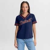 Detroit Tigers Fanatics Women's Diva Race Ahead Raglan V-Neck T-Shirt | MLB New