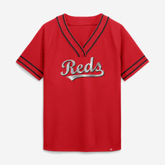 Cincinnati Reds Fanatics Women's Diva Race Ahead Raglan V-Neck T-Shirt | MLB For sale