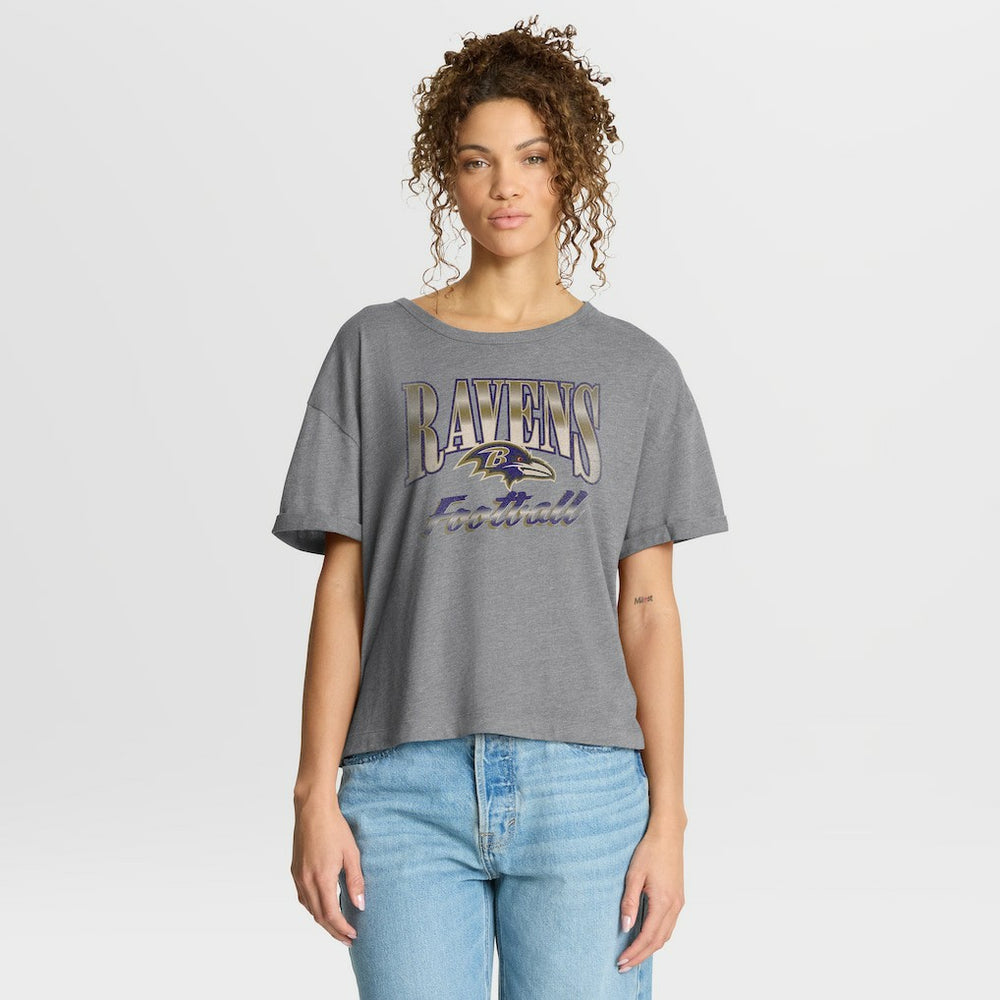Baltimore Ravens Fanatics Women's Overplayed Tribute Tri-Blend Boxy T-Shirt