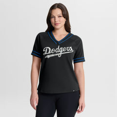 Los Angeles Dodgers Fanatics Women's Diva Race Ahead Raglan V-Neck T-Shirt | MLB New
