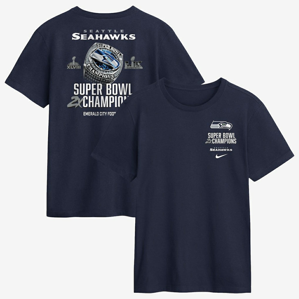 Seattle Seahawks Nike Two-Time Super Bowl Champions Downtown Ring Club T-Shirt