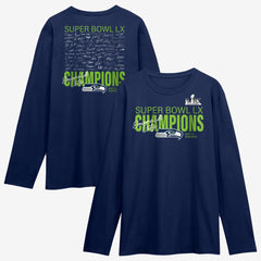 Seattle Seahawks Fanatics Super Bowl LX Champions Autograph Signing Long Sleeve Roster T-Shirt
