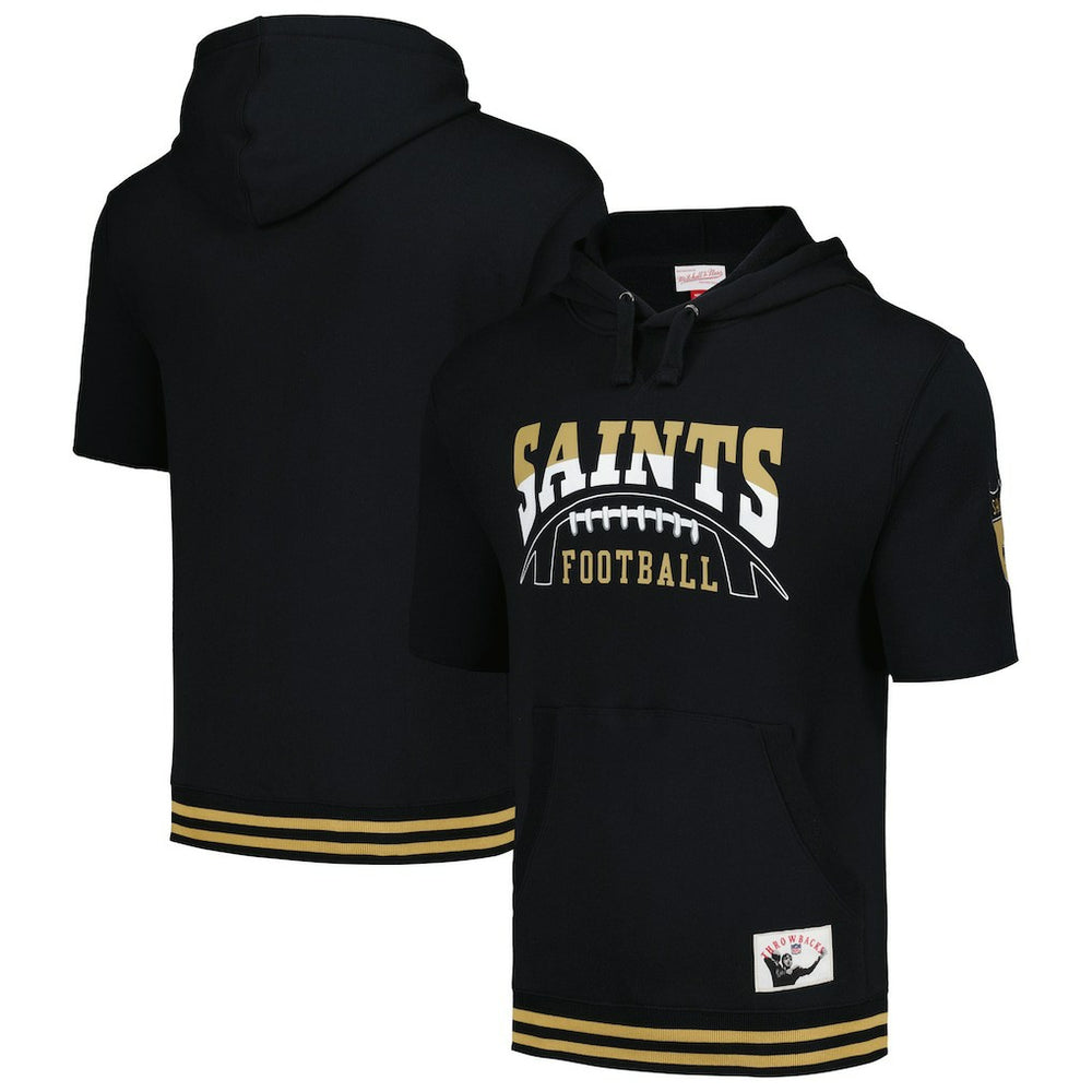 New Orleans Saints Mitchell & Ness Pre-Game Short Sleeve Pullover Hoodie
