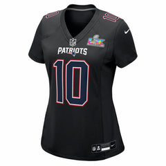New England Patriots Nike Drake Maye Women's Super Bowl LX Patch Carbon Fashion Game Jersey