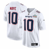 New England Patriots Nike Drake Maye Super Bowl LX Patch Tundra Fashion Game Jersey