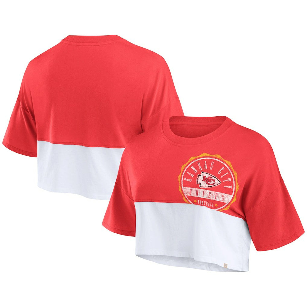 Kansas City Chiefs Fanatics Women's Boxy Color Split Cropped T-Shirt