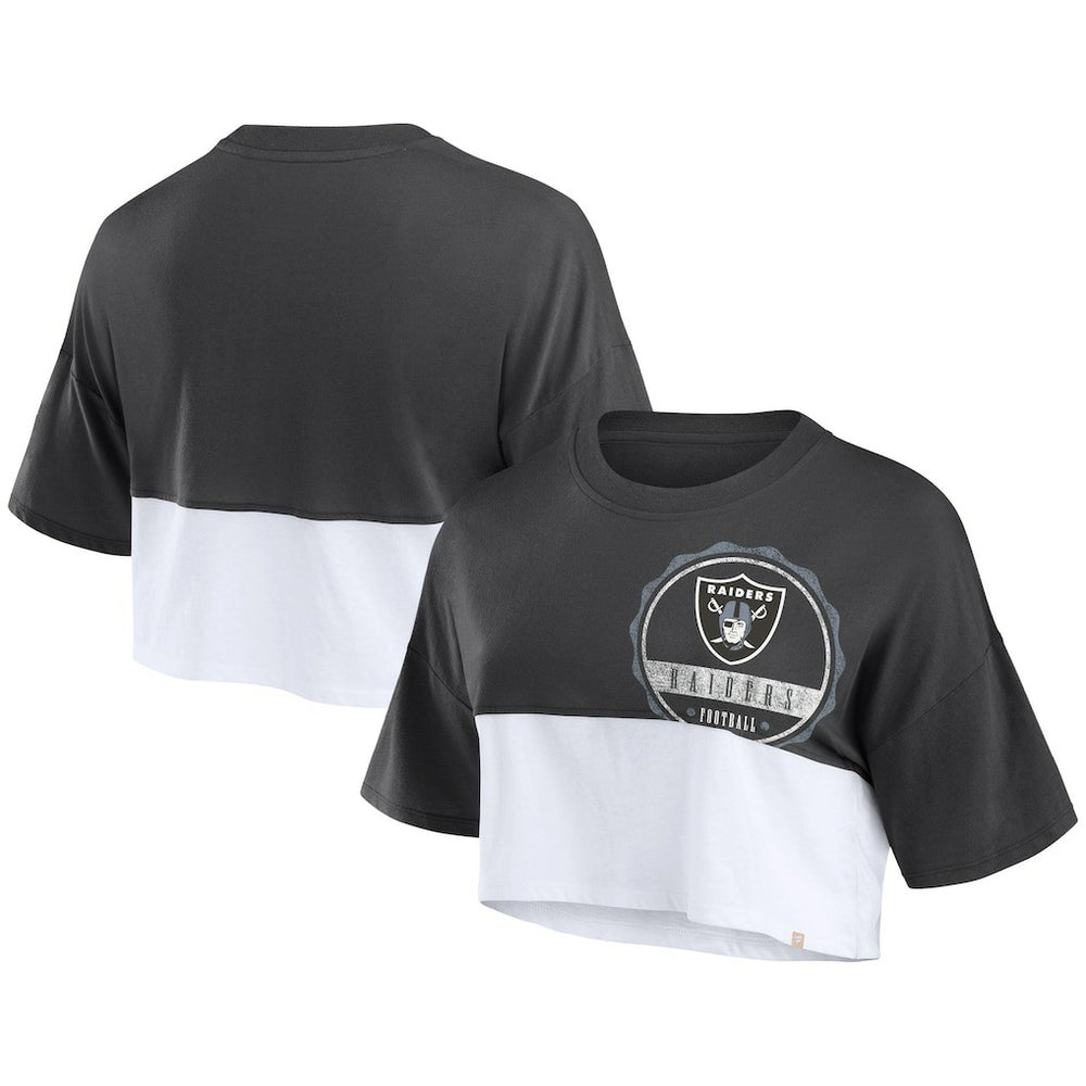 Las Vegas Raiders Fanatics Women's Boxy Color Split Cropped T-Shirt