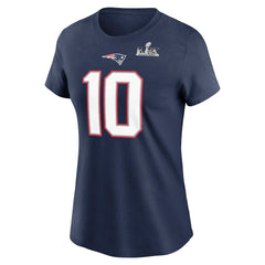 New England Patriots Nike Drake Maye Women's Super Bowl LX Patch Name & Number T-Shirt