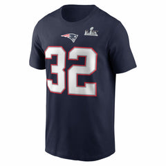 New England Patriots Nike TreVeyon Henderson Super Bowl LX Patch Name & Number T-Shirt
