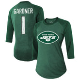 New York Jets Ahmad Sauce Gardner Majestic Threads Women's Player Name & Number Tri-Blend 3/4-Sleeve Fitted T-Shirt