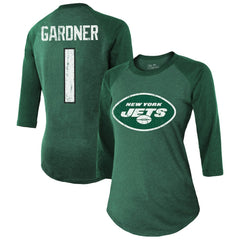 New York Jets Ahmad Sauce Gardner Majestic Threads Women's Player Name & Number Tri-Blend 3/4-Sleeve Fitted T-Shirt