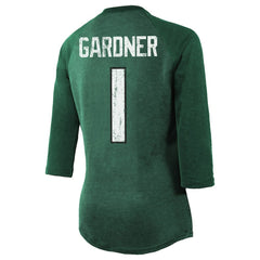 New York Jets Ahmad Sauce Gardner Majestic Threads Women's Player Name & Number Tri-Blend 3/4-Sleeve Fitted T-Shirt
