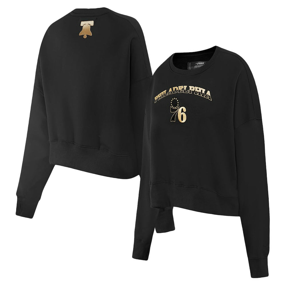 Philadelphia 76ers Pro Standard Women's Glam Cropped Pullover Sweatshirt - Black for sale For Sale