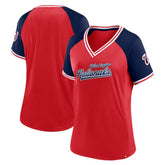 Washington Nationals Fanatics Women's Glitz & Glam League Diva Raglan V-Neck T-Shirt | MLB Shop