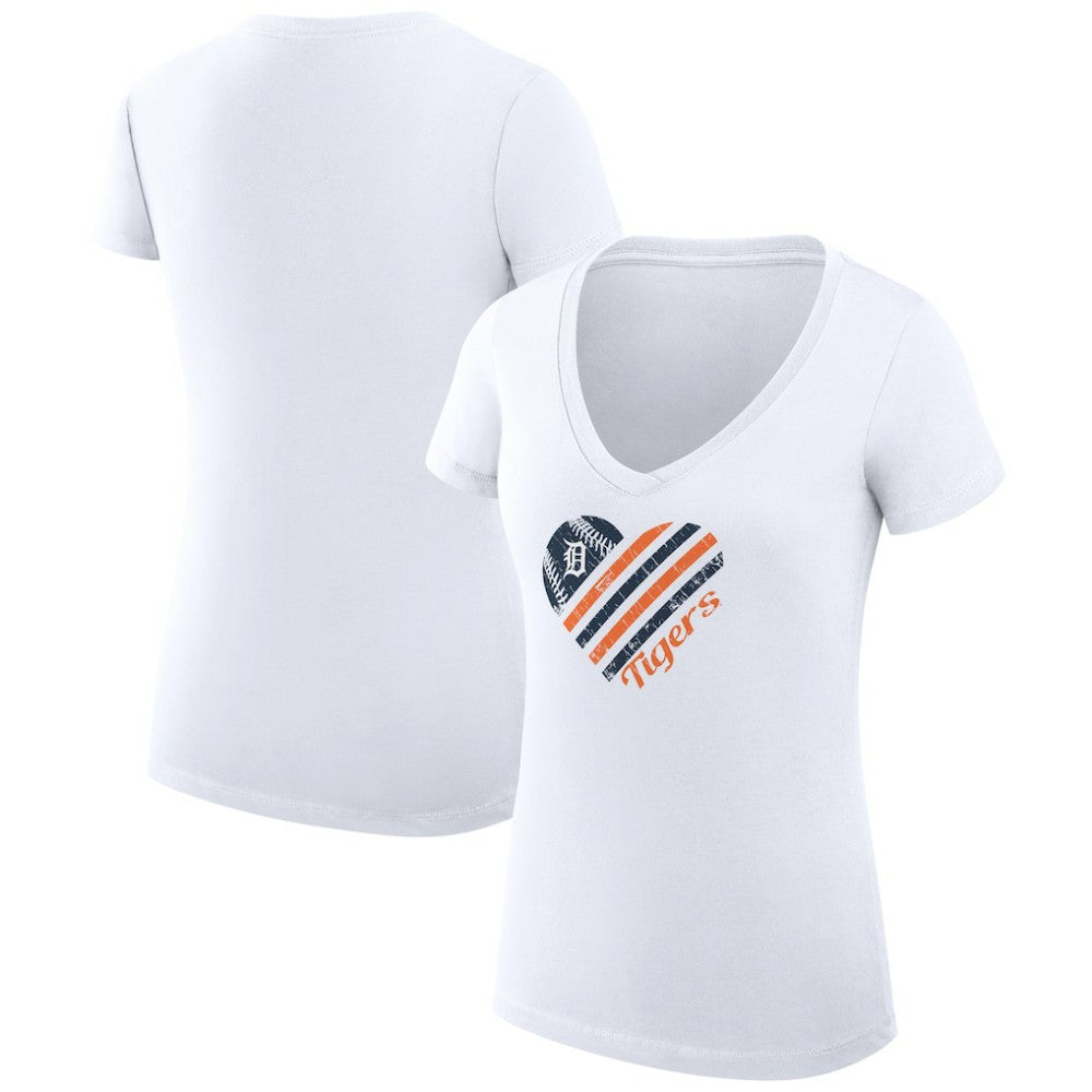 Detroit Tigers G-III 4Her by Carl Banks Women's Super-Slim Fit Lightweight Heart V-Neck T-Shirt | MLB Discount