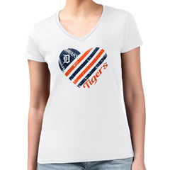 Detroit Tigers G-III 4Her by Carl Banks Women's Super-Slim Fit Lightweight Heart V-Neck T-Shirt | MLB Discount