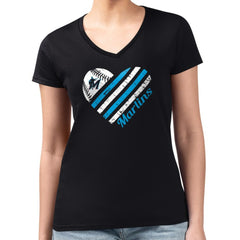 Miami Marlins G-III 4Her by Carl Banks Women's Super-Slim Fit Lightweight Heart V-Neck T-Shirt | MLB Shop