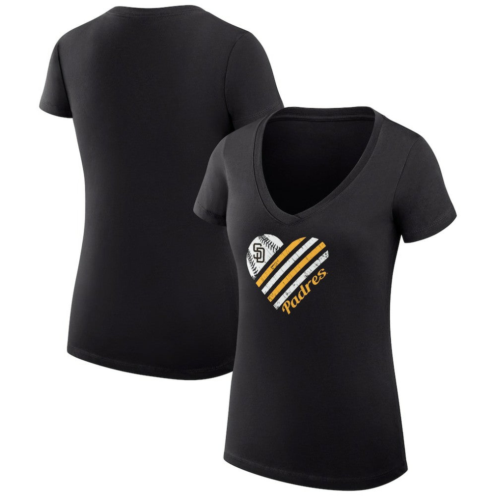 San Diego Padres G-III 4Her by Carl Banks Women's Super-Slim Fit Lightweight Heart V-Neck T-Shirt | MLB New