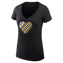 San Diego Padres G-III 4Her by Carl Banks Women's Super-Slim Fit Lightweight Heart V-Neck T-Shirt | MLB New
