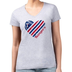 Texas Rangers G-III 4Her by Carl Banks Women's Super-Slim Fit Lightweight Heart V-Neck T-Shirt | MLB New