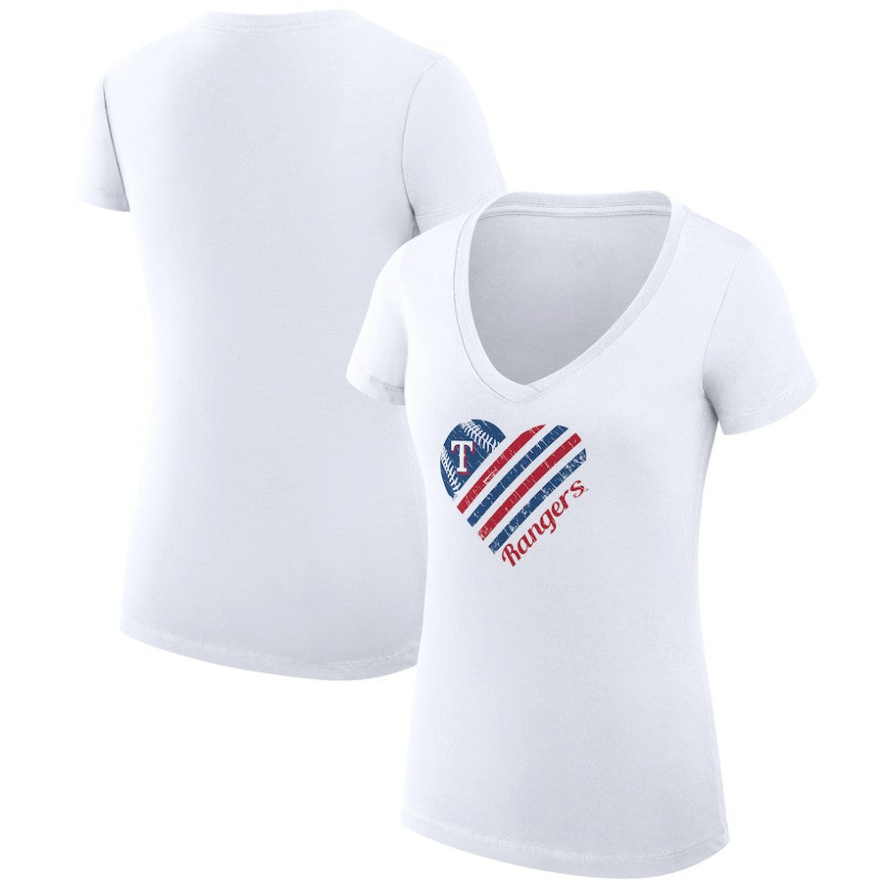 Texas Rangers G-III 4Her by Carl Banks Women's Super-Slim Fit Lightweight Heart V-Neck T-Shirt | MLB Discount