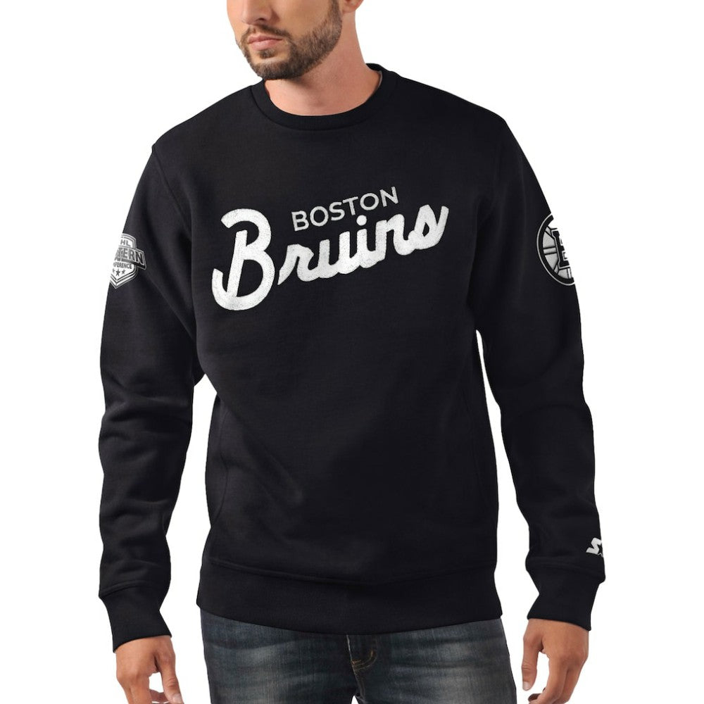 Boston Bruins Starter x NHL Black Ice Cross Check Pullover Sweatshirt For Sale