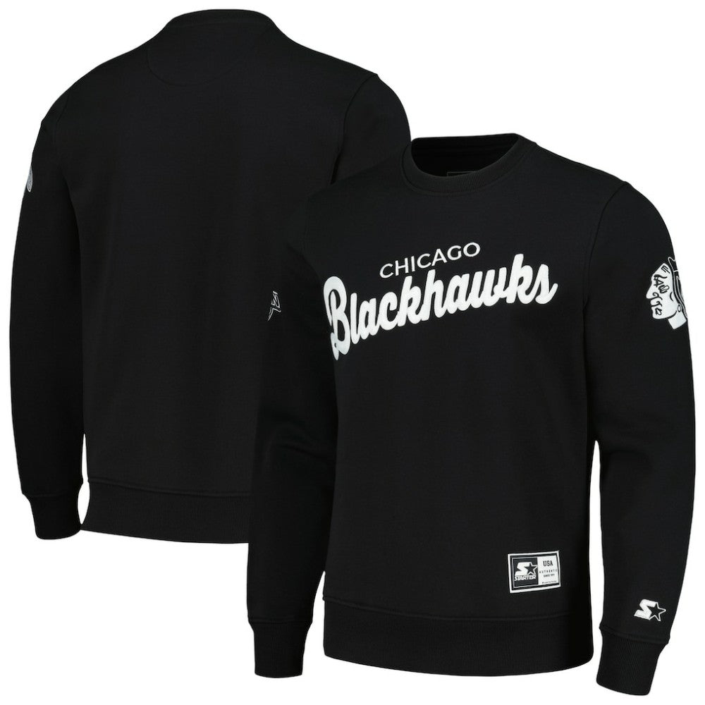 Chicago Blackhawks Starter x NHL Black Ice Cross Check Pullover Sweatshirt For Sale