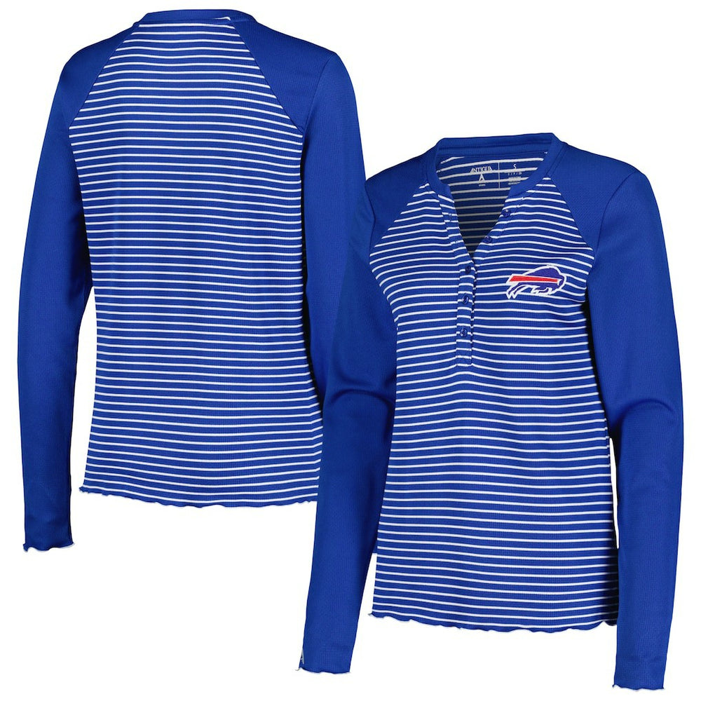 Buffalo Bills Antigua Women's Maverick Waffle Henley Long Sleeve T-Shirt