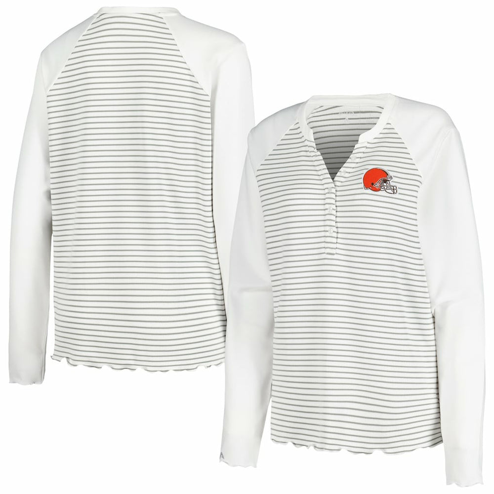 Cleveland Browns Antigua Women's Maverick Waffle Henley Long Sleeve T-Shirt