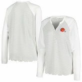 Cleveland Browns Antigua Women's Maverick Waffle Henley Long Sleeve T-Shirt