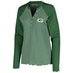 Green Bay Packers Antigua Women's Maverick Waffle Henley Long Sleeve T-Shirt