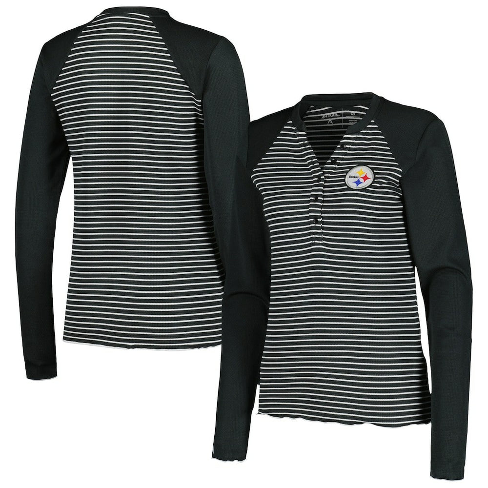 Pittsburgh Steelers Antigua Women's Maverick Waffle Henley Long Sleeve T-Shirt