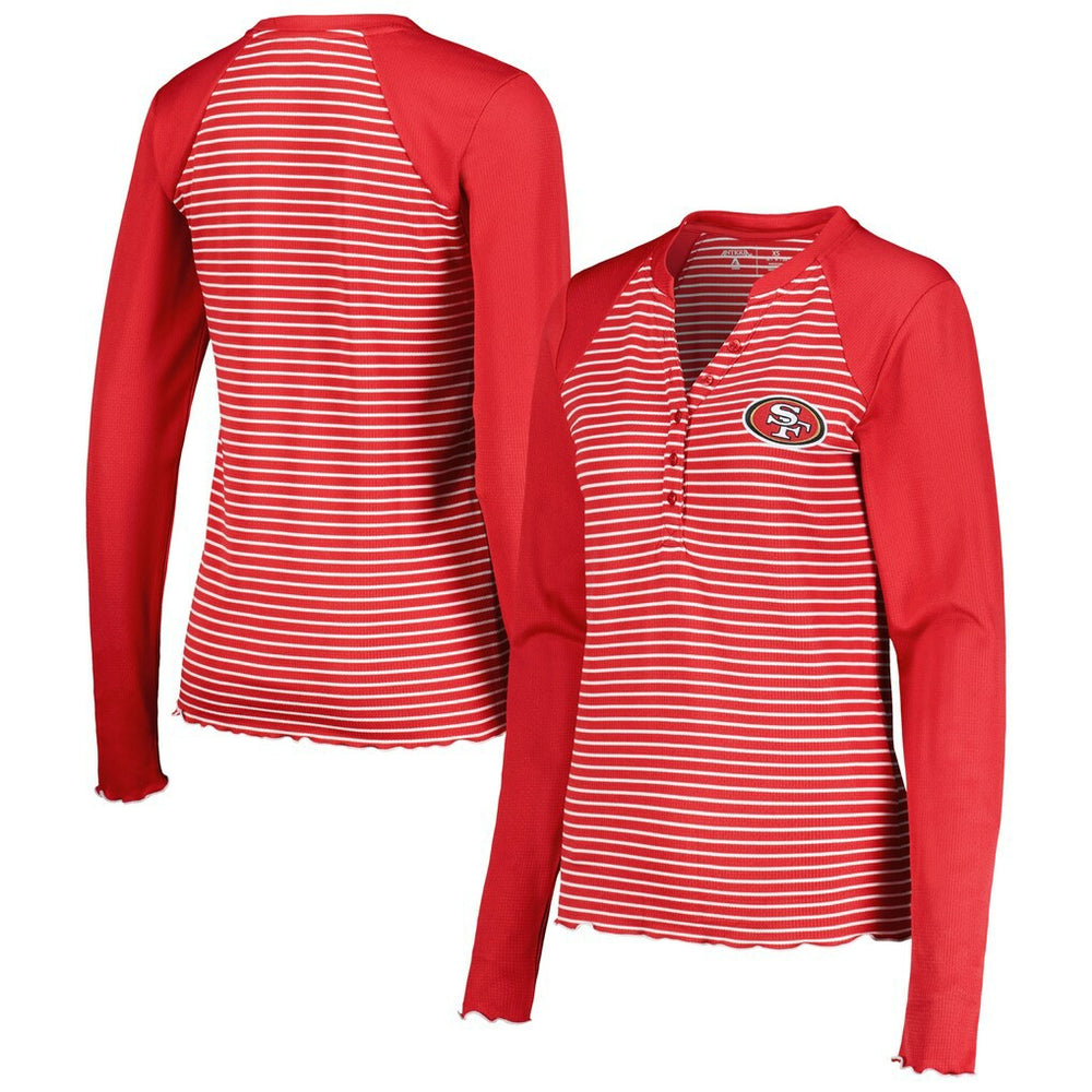 San Francisco 49ers Antigua Women's Maverick Waffle Henley Long Sleeve T-Shirt