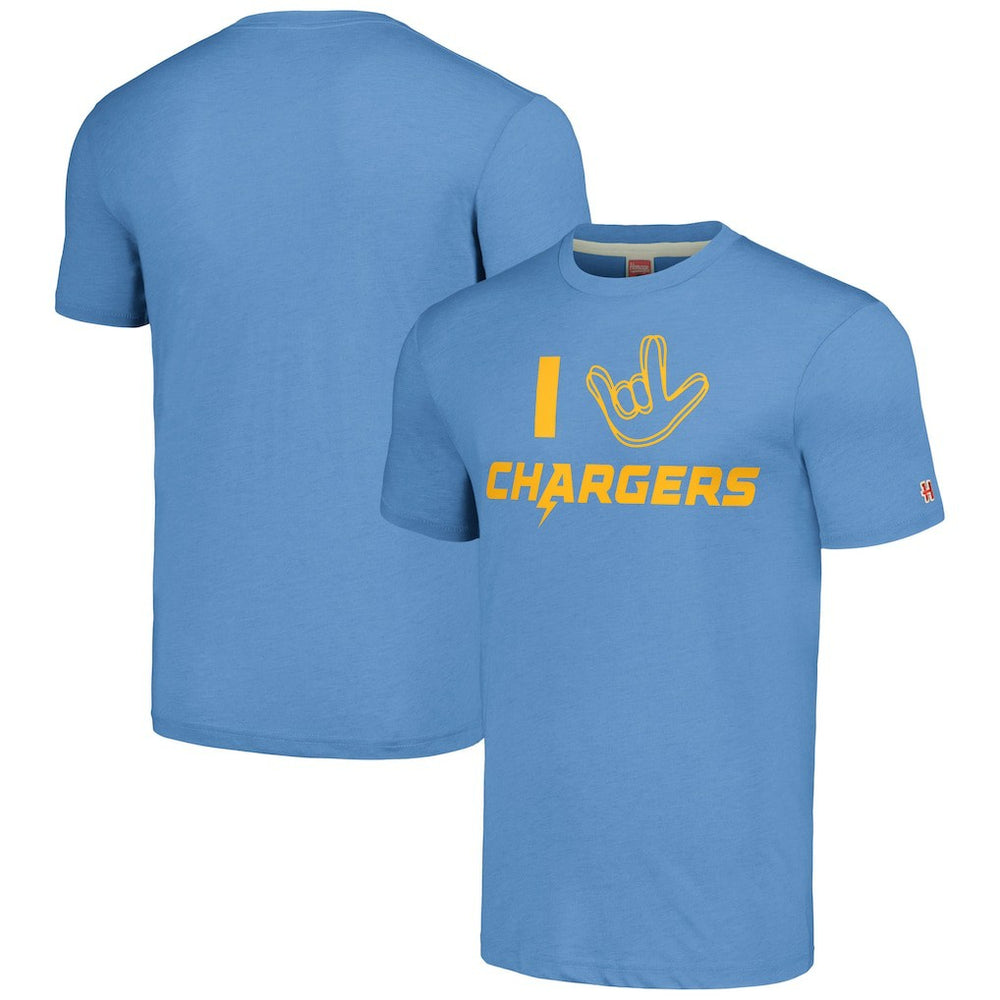 Los Angeles Chargers Homage Unisex The NFL ASL Collection by Love Sign Tri-Blend T-Shirt