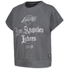 Los Angeles Lakers The Wild Collective Women's Embroidered Fleece Raglan Short Sleeve Pullover Sweatshirt On Sale